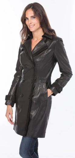 Trois Quart Cuir Femme Noir Style Trench "5043"