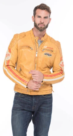 REDSKINS Blouson Cuir Homme Jaune "127"