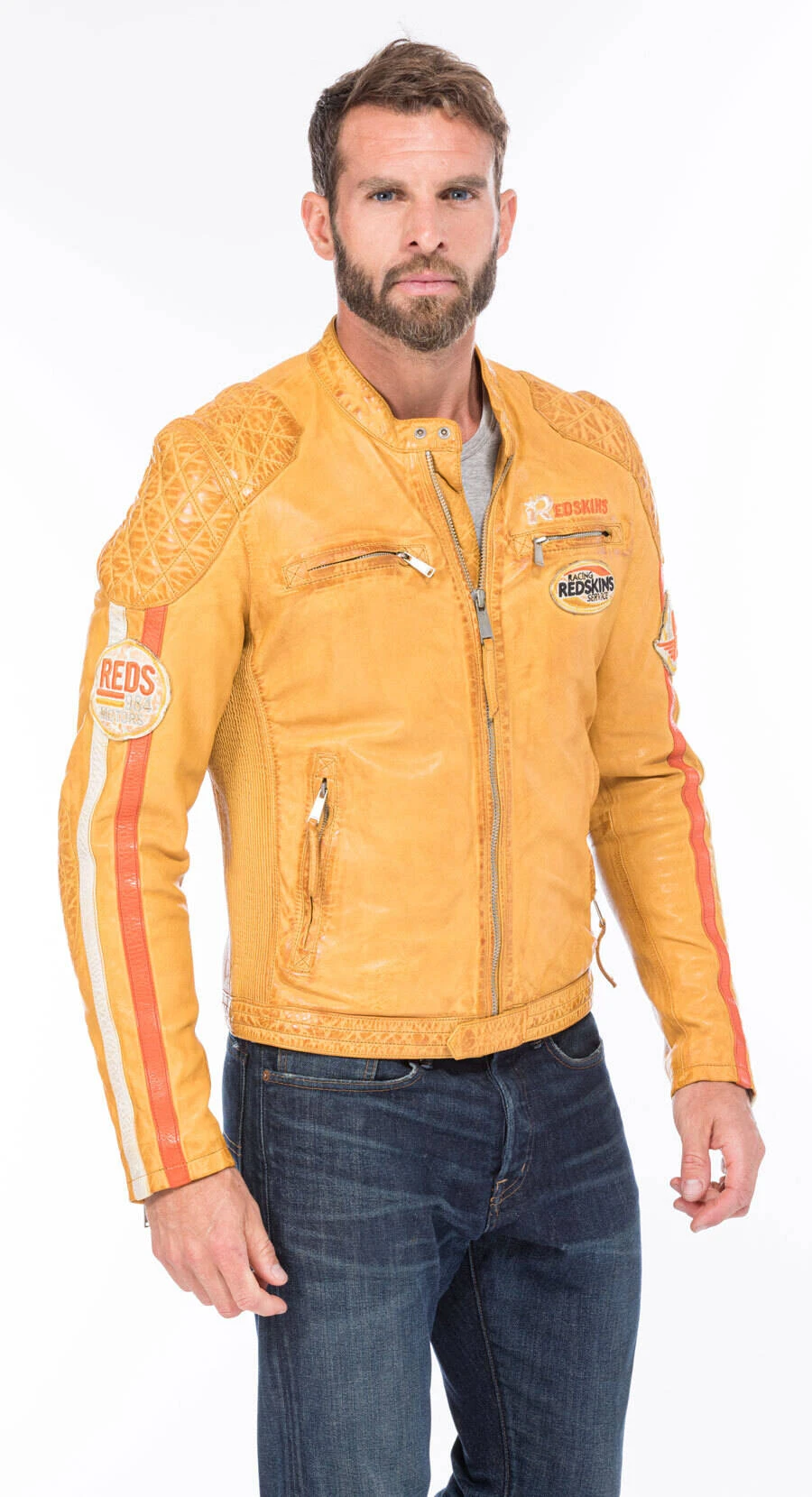 REDSKINS Blouson Cuir Homme Jaune "127" 8 REDSKINS Blouson Cuir Homme Jaune "127" – Image 8