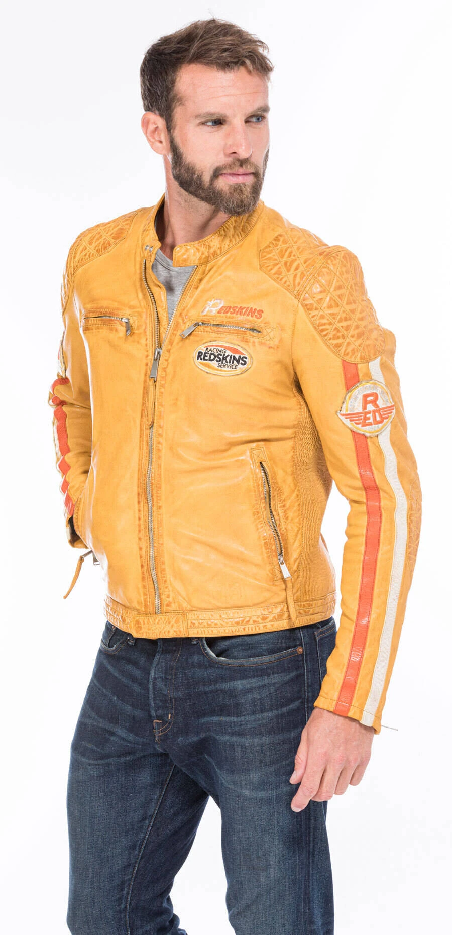 REDSKINS Blouson Cuir Homme Jaune "127" 3 REDSKINS Blouson Cuir Homme Jaune "127" – Image 3