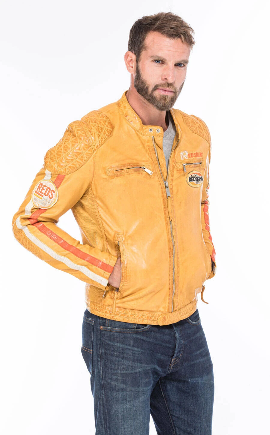 REDSKINS Blouson Cuir Homme Jaune "127" 5 REDSKINS Blouson Cuir Homme Jaune "127" – Image 5