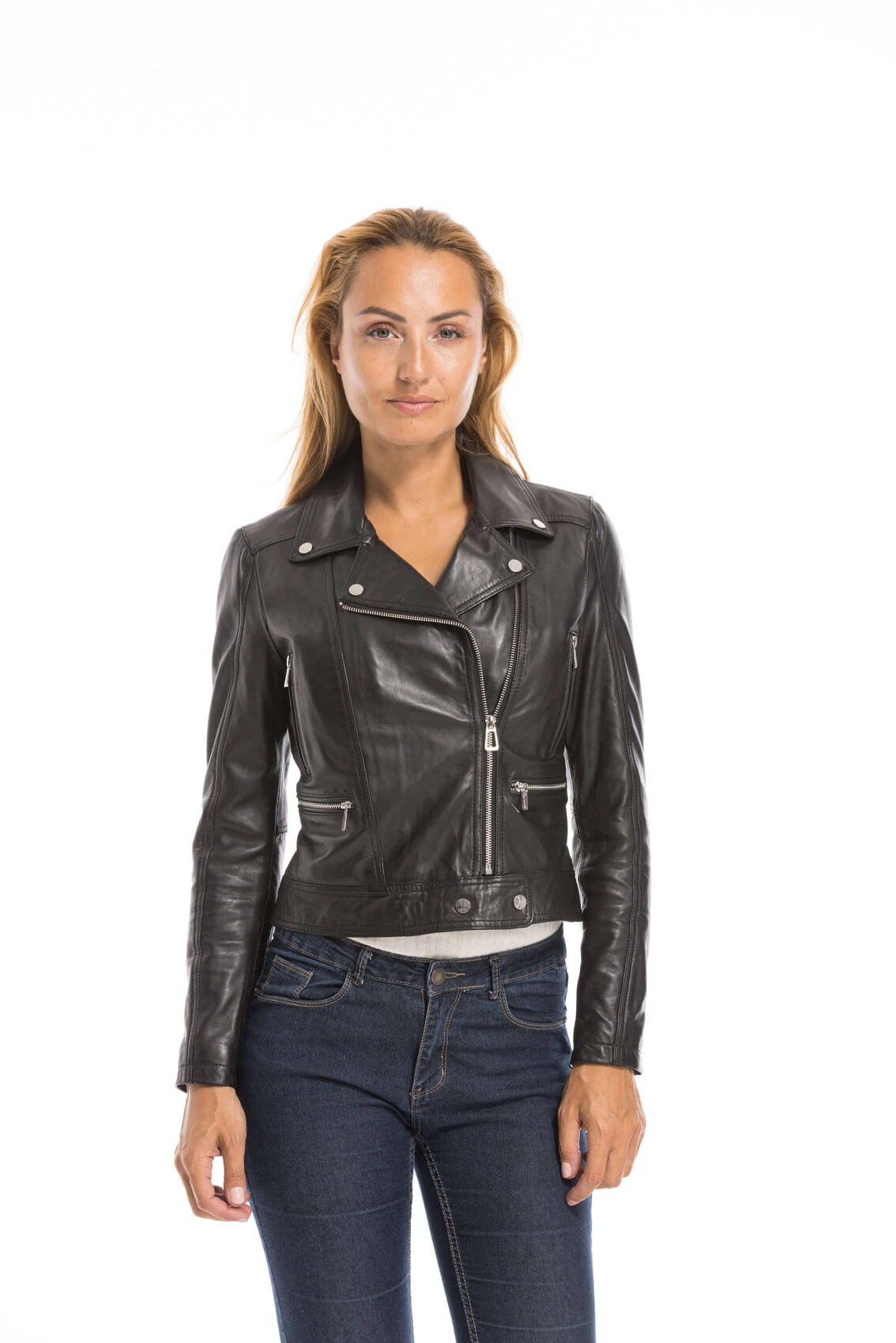 Blouson Cuir Femme Biker Noir "PANEMA" 11 Blouson Cuir Femme Biker Noir "PANEMA" – Image 11