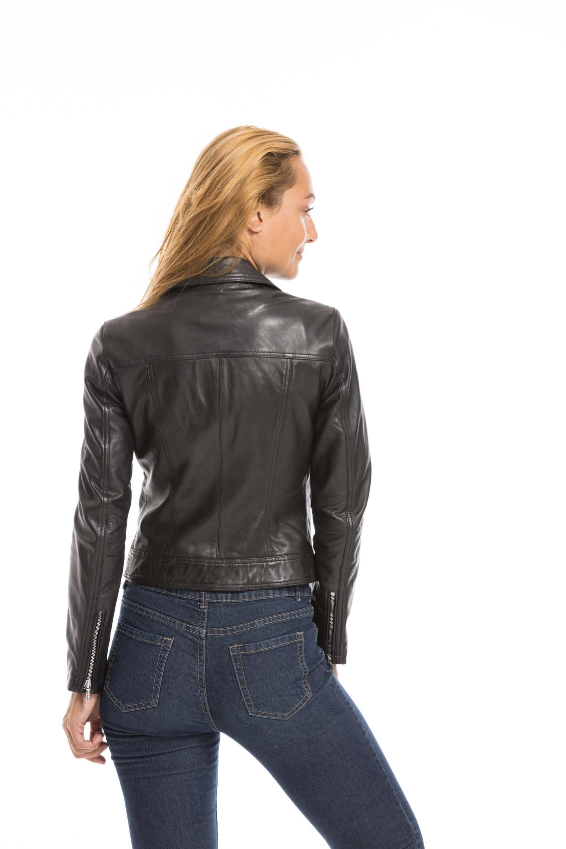 Blouson Cuir Femme Biker Noir "PANEMA" 1 Blouson Cuir Femme Biker Noir "PANEMA"