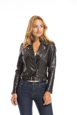 Blouson Cuir Femme Biker Noir "LAURIE" -Maroquinerie cg23femme101723noir23464 090215300 1707 29092022