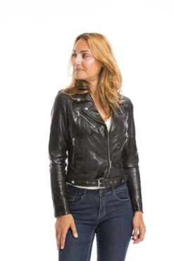 Blouson Cuir Femme Biker Noir "LAURIE" -Maroquinerie cg23femme101723noir23466 065744000 1707 29092022