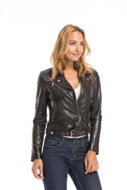 Blouson Cuir Femme Biker Noir "LAURIE" -Maroquinerie cg23femme101723noir23473 068897800 1707 29092022