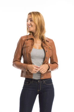 Blouson Cuir Femme Agneau Cognac " 101971 " -Maroquinerie cg23femme101971cognac21991 068254300 1716 29092022