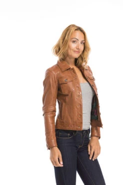 Blouson Cuir Femme Agneau Cognac " 101971 " -Maroquinerie cg23femme101971cognac21997 016011200 1716 29092022