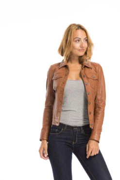 Blouson Cuir Femme Agneau Cognac " 101971 " -Maroquinerie cg23femme101971cognac21999 044833900 1716 29092022