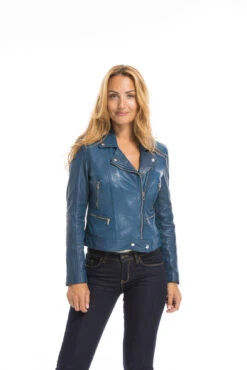 Blouson Cuir Femme Biker Agneau Bleu "PANILA" -Maroquinerie cg23femme102100bleu23148 093909700 1718 29092022