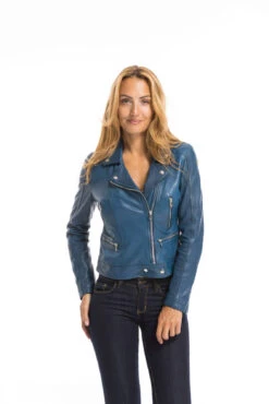Blouson Cuir Femme Biker Agneau Bleu "PANILA" -Maroquinerie cg23femme102100bleu23150 056540300 1718 29092022