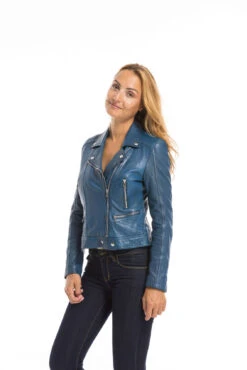 Blouson Cuir Femme Biker Agneau Bleu "PANILA" -Maroquinerie cg23femme102100bleu23151 091085900 1718 29092022