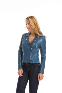 Blouson Cuir Femme Biker Agneau Bleu "PANILA" -Maroquinerie cg23femme102100bleu23152 053529300 1718 29092022