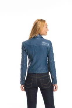 Blouson Cuir Femme Biker Agneau Bleu "PANILA" -Maroquinerie cg23femme102100bleu23153 099043400 1717 29092022
