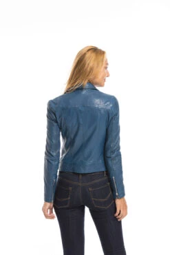 Blouson Cuir Femme Biker Agneau Bleu "PANILA" -Maroquinerie cg23femme102100bleu23154 062810300 1718 29092022