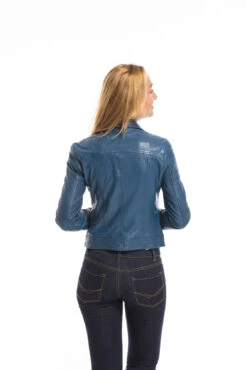 Blouson Cuir Femme Biker Agneau Bleu "PANILA" -Maroquinerie cg23femme102100bleu23155 023409800 1718 29092022