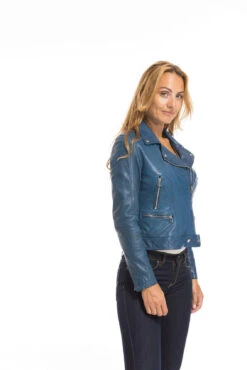 Blouson Cuir Femme Biker Agneau Bleu "PANILA" -Maroquinerie cg23femme102100bleu23157 062099000 1718 29092022