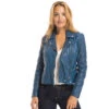 Blouson Cuir Femme Biker Agneau Bleu "PANILA"