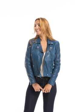 Blouson Cuir Femme Biker Agneau Bleu "PANILA" -Maroquinerie cg23femme102100bleu23159 065339000 1718 29092022