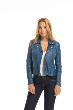 Blouson Cuir Femme Biker Agneau Bleu "PANILA" -Maroquinerie cg23femme102100bleu23160 031843500 1718 29092022