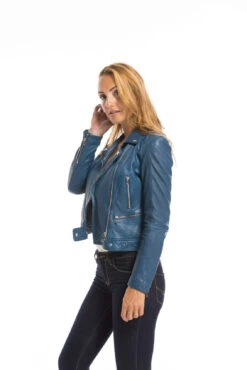 Blouson Cuir Femme Biker Agneau Bleu "PANILA" -Maroquinerie cg23femme102100bleu23162 097397000 1718 29092022