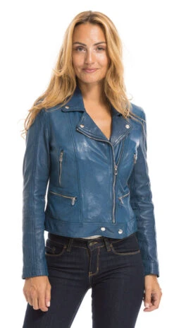 Blouson Cuir Femme Biker Agneau Bleu "PANILA" -Maroquinerie cg23femme102100bleu231 059731400 1718 29092022