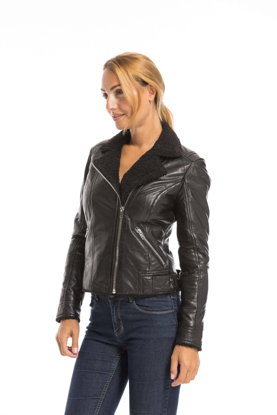 GIPSY Blouson Cuir Femme Biker Noir " 14582 " 1 GIPSY Blouson Cuir Femme Biker Noir " 14582 "
