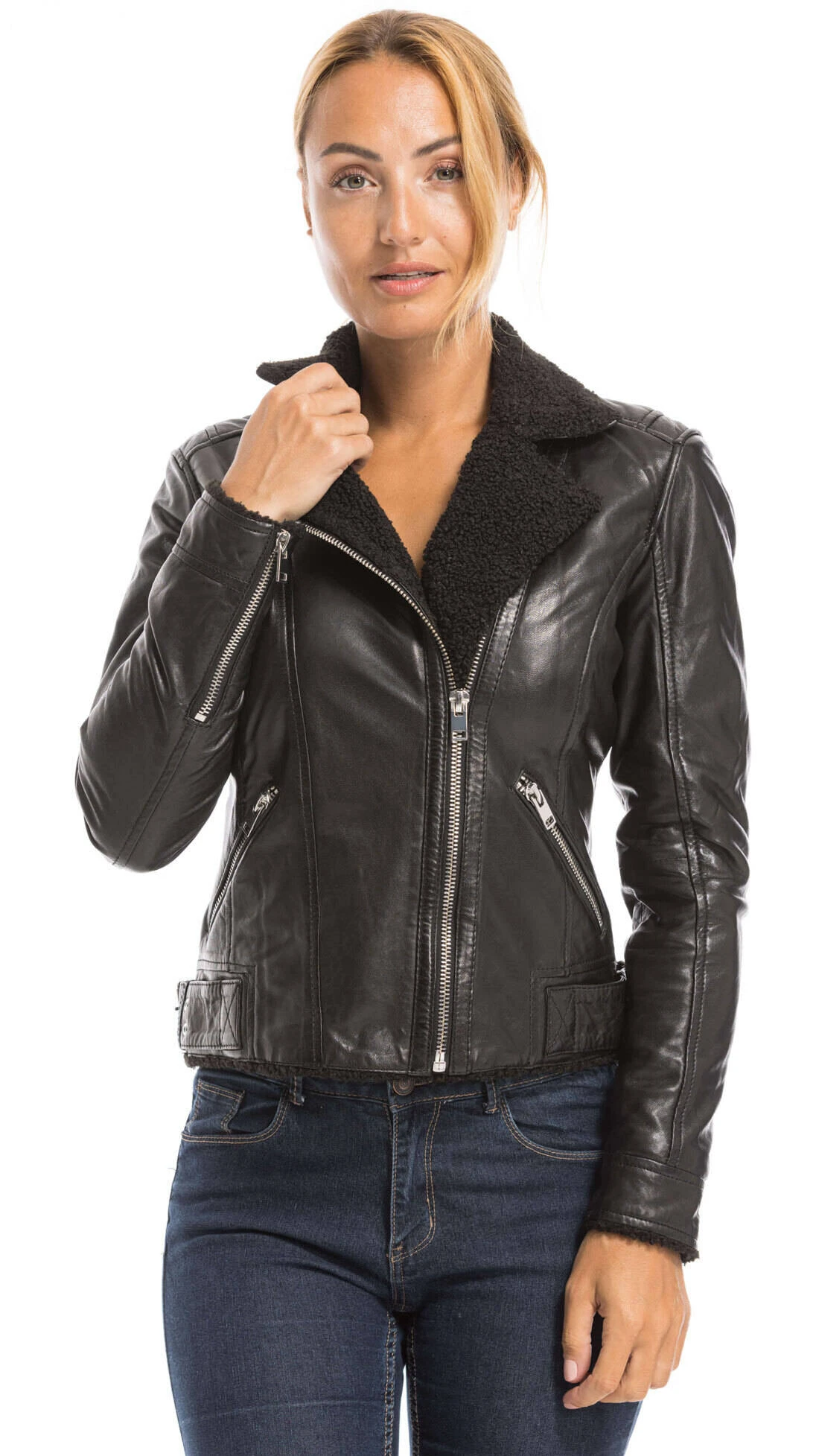 GIPSY Blouson Cuir Femme Biker Noir " 14582 " 11 GIPSY Blouson Cuir Femme Biker Noir " 14582 " – Image 11
