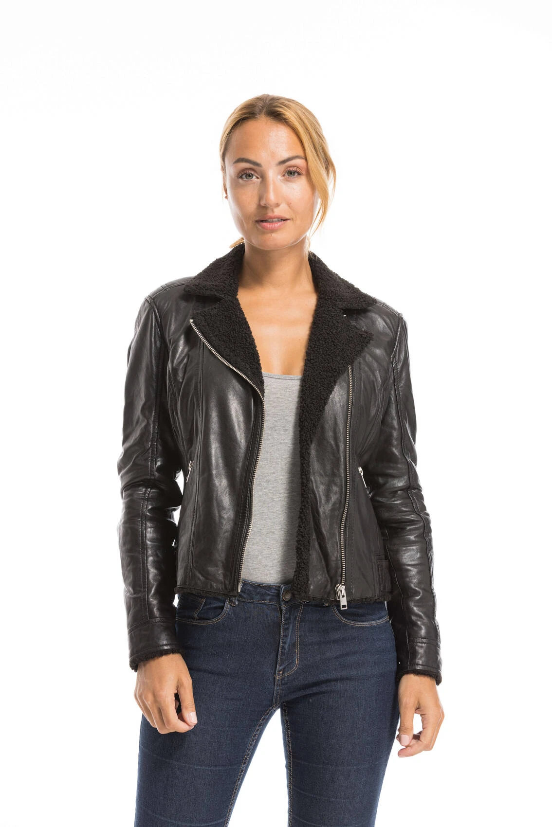 GIPSY Blouson Cuir Femme Biker Noir " 14582 " 9 GIPSY Blouson Cuir Femme Biker Noir " 14582 " – Image 9