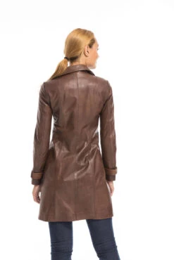 Trois Quart Cuir Femme Marron Style Trench "5043"