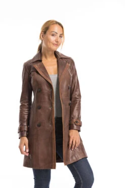 Trois Quart Cuir Femme Marron Style Trench "5043" -Maroquinerie cg23femme5043c46922291 012981400 1527 29092022