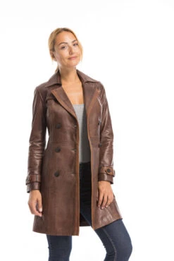 Trois Quart Cuir Femme Marron Style Trench "5043" -Maroquinerie cg23femme5043c46922292 053242300 1527 29092022