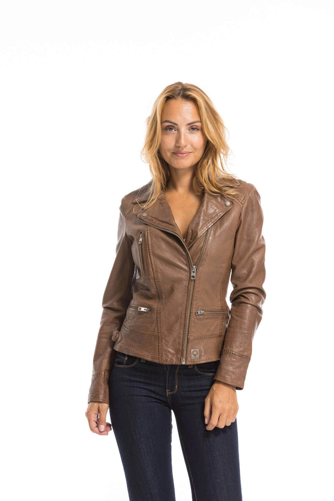 Blouson Cuir Femme Tan Oakwood Style Biker "62065" 11 Blouson Cuir Femme Tan Oakwood Style Biker "62065" – Image 11