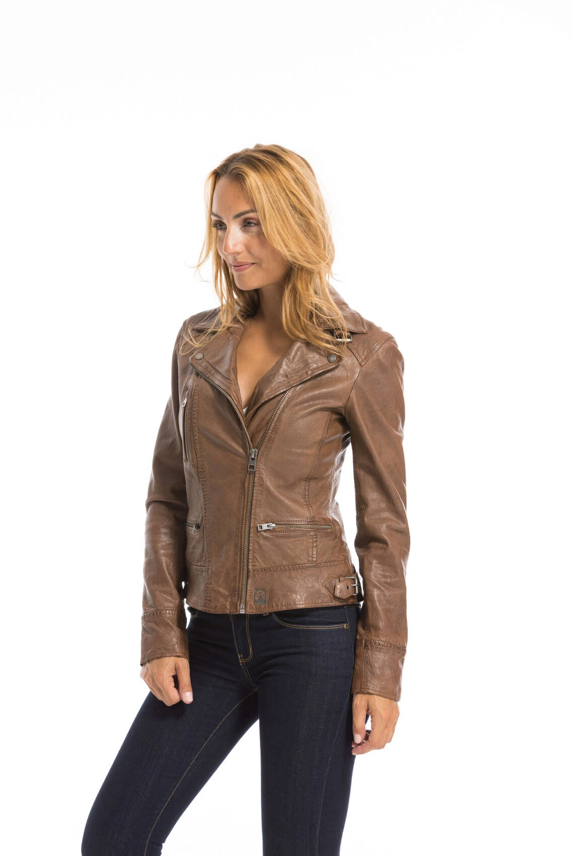Blouson Cuir Femme Tan Oakwood Style Biker "62065" 3 Blouson Cuir Femme Tan Oakwood Style Biker "62065" – Image 3