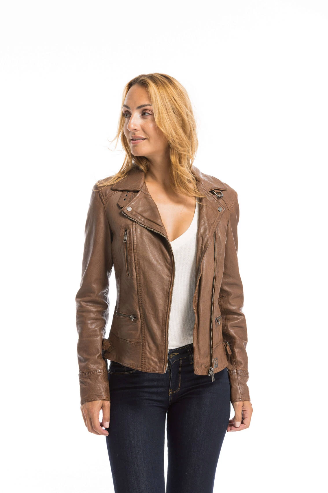 Blouson Cuir Femme Tan Oakwood Style Biker "62065" 9 Blouson Cuir Femme Tan Oakwood Style Biker "62065" – Image 9