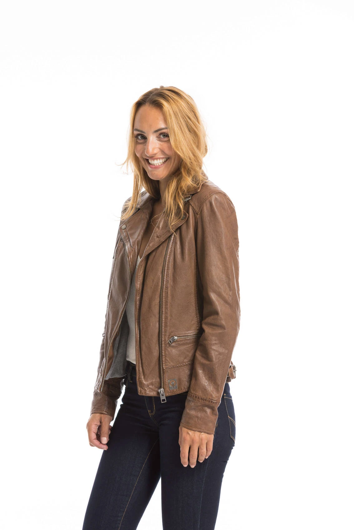 Blouson Cuir Femme Tan Oakwood Style Biker "62065" 10 Blouson Cuir Femme Tan Oakwood Style Biker "62065" – Image 10