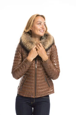 Blouson Cuir Femme Cognac Style Doudoune Oakwood " 62666 " -Maroquinerie cg23femme62666cognac23131 074383600 1624 29092022