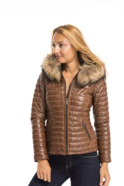 Blouson Cuir Femme Cognac Style Doudoune Oakwood " 62666 " -Maroquinerie cg23femme62666cognac23132 038675800 1624 29092022