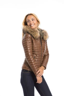 Blouson Cuir Femme Cognac Style Doudoune Oakwood " 62666 " -Maroquinerie cg23femme62666cognac23138 018601700 1624 29092022