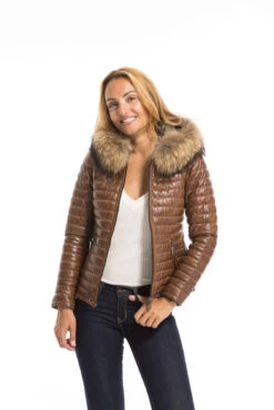 Blouson Cuir Femme Cognac Style Doudoune Oakwood " 62666 " -Maroquinerie cg23femme62666cognac23142 074230000 1624 29092022