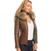 Blouson Cuir Femme Cognac Style Doudoune Oakwood " 62666 "