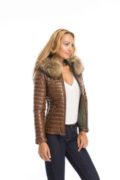 Blouson Cuir Femme Cognac Style Doudoune Oakwood " 62666 "