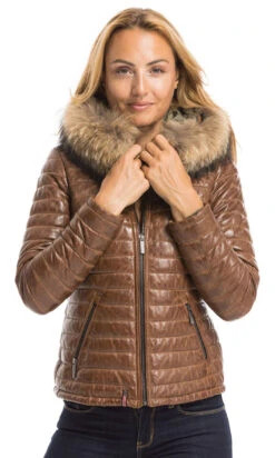 Blouson Cuir Femme Cognac Style Doudoune Oakwood " 62666 " -Maroquinerie cg23femme62666cognac23 066325800 1625 29092022