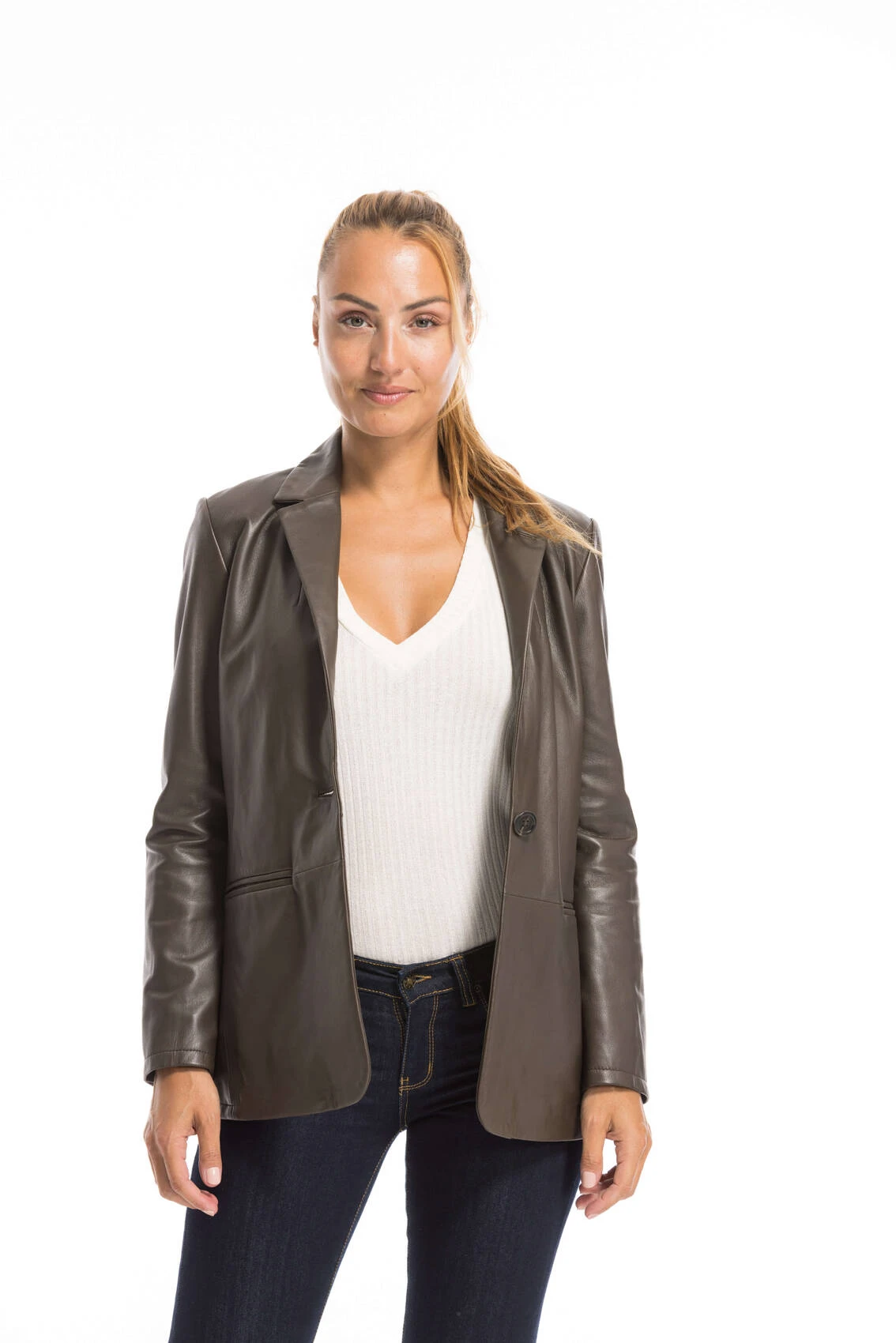 Oakwood Blazer Cuir Femme Marron " 63964 " 3 Oakwood Blazer Cuir Femme Marron " 63964 " – Image 3