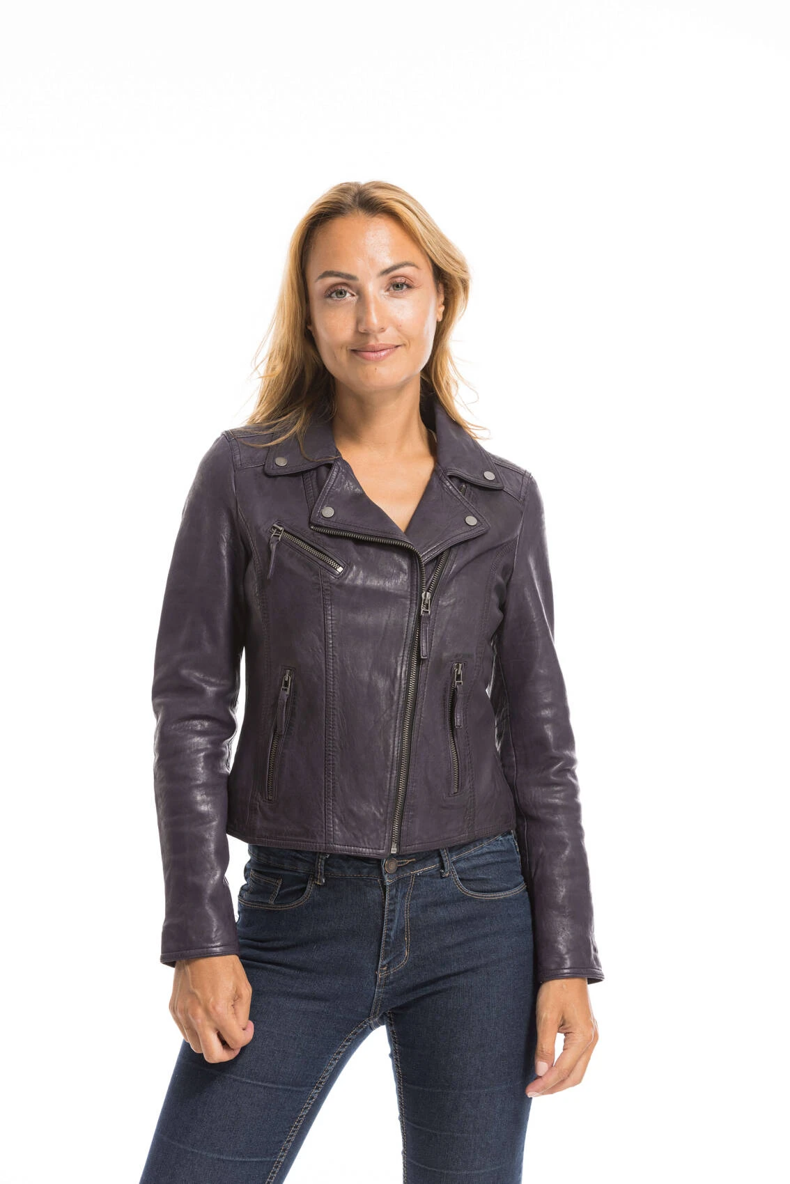 Blouson Cuir Femme Violet Oakwood " 64095 " 6 Blouson Cuir Femme Violet Oakwood " 64095 " – Image 6