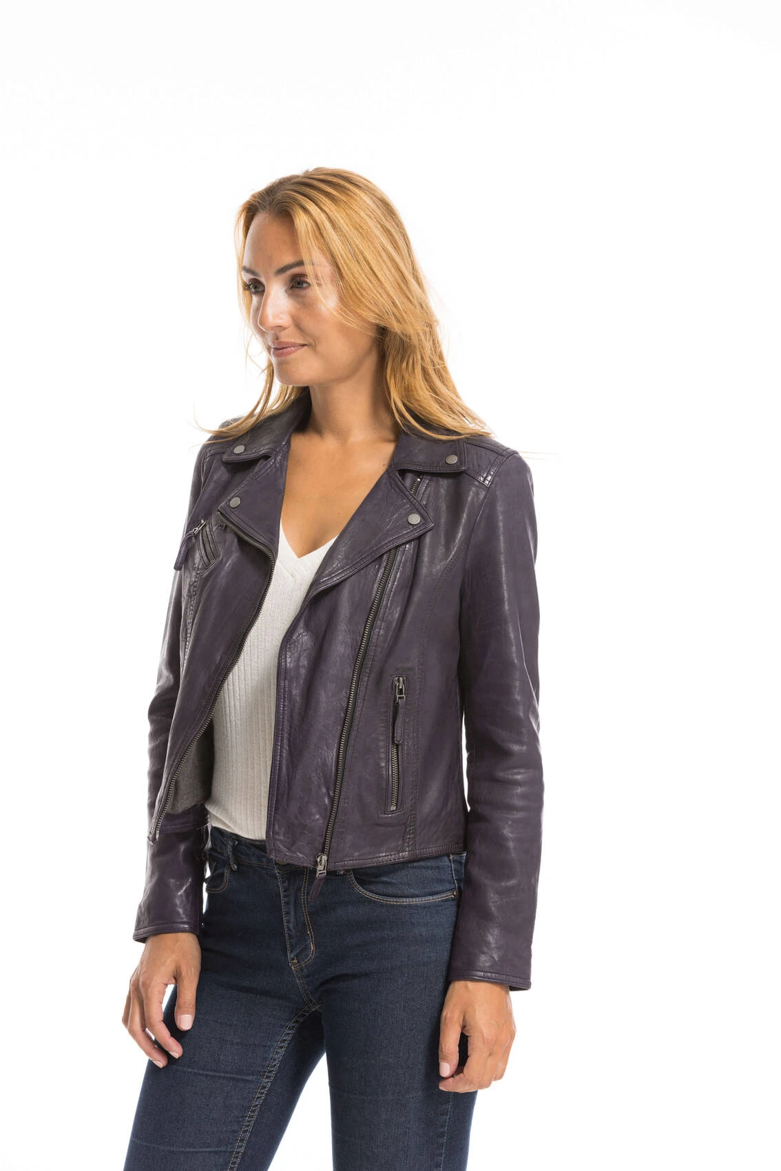 Blouson Cuir Femme Violet Oakwood " 64095 " 2 Blouson Cuir Femme Violet Oakwood " 64095 " – Image 2