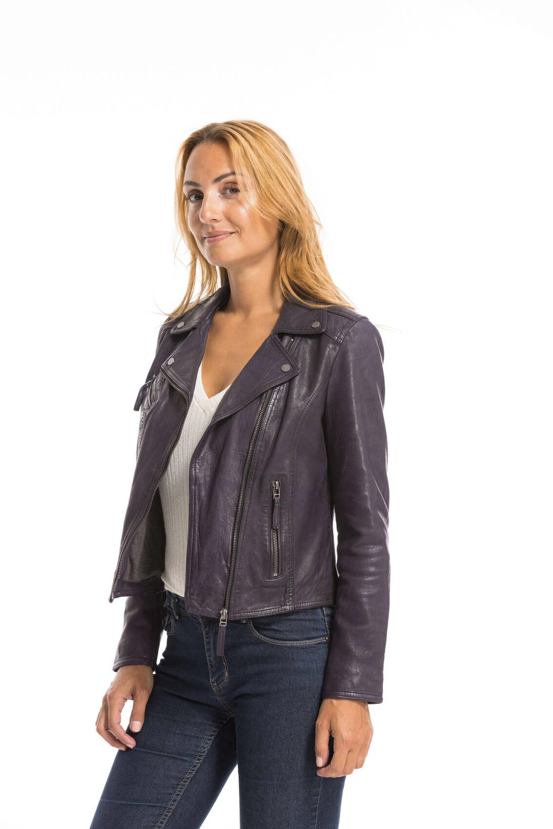 Blouson Cuir Femme Violet Oakwood " 64095 " 8 Blouson Cuir Femme Violet Oakwood " 64095 " – Image 8
