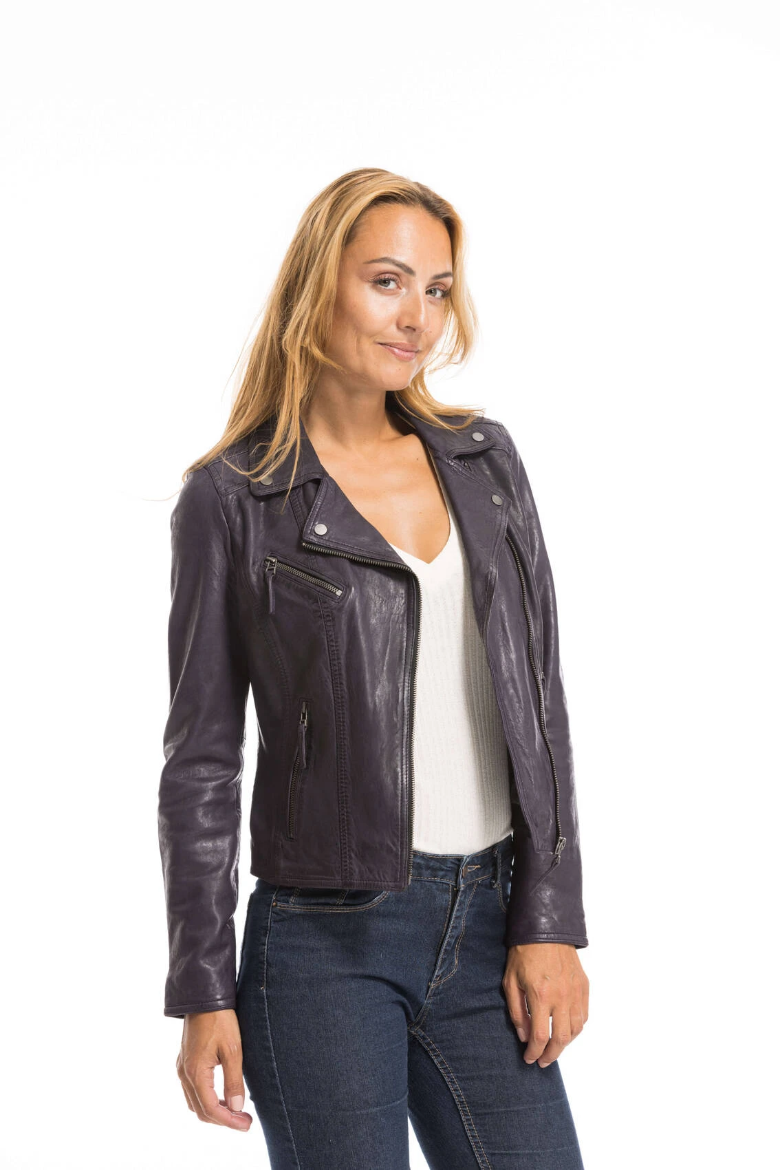 Blouson Cuir Femme Violet Oakwood " 64095 " 9 Blouson Cuir Femme Violet Oakwood " 64095 " – Image 9