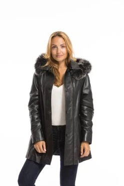 Trois Quart Cuir Femme Noir " CELINA "