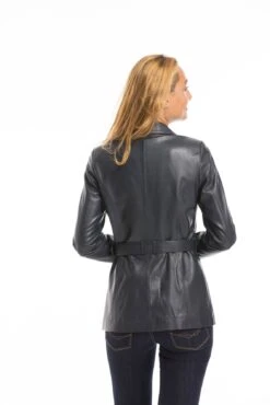 Veste Cuir Femme Demi Longueur Marine " Edelweiss "